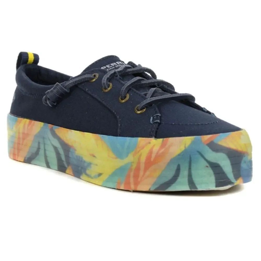 BRAND NEW SPERRY WOMEN'S ’s CREST VIBE FLORAL CORAL/NAVY PLATFORM SNEAKERS